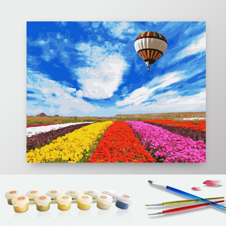 DIY Paint by Numbers Canvas Painting Kit - Colorful Fields Air Balloon