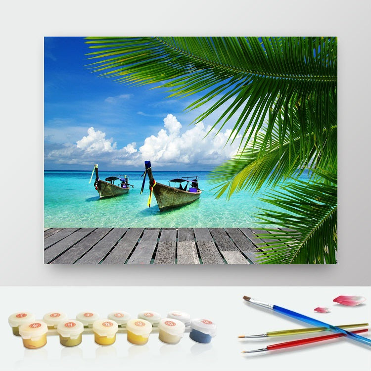 DIY Paint by Numbers Canvas Painting Kit - Maldives Sailing Boats