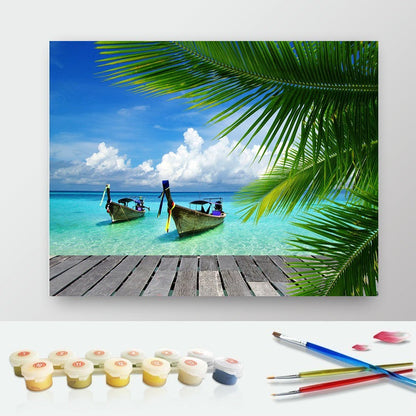 DIY Paint by Numbers Canvas Painting Kit - Maldives Sailing Boats