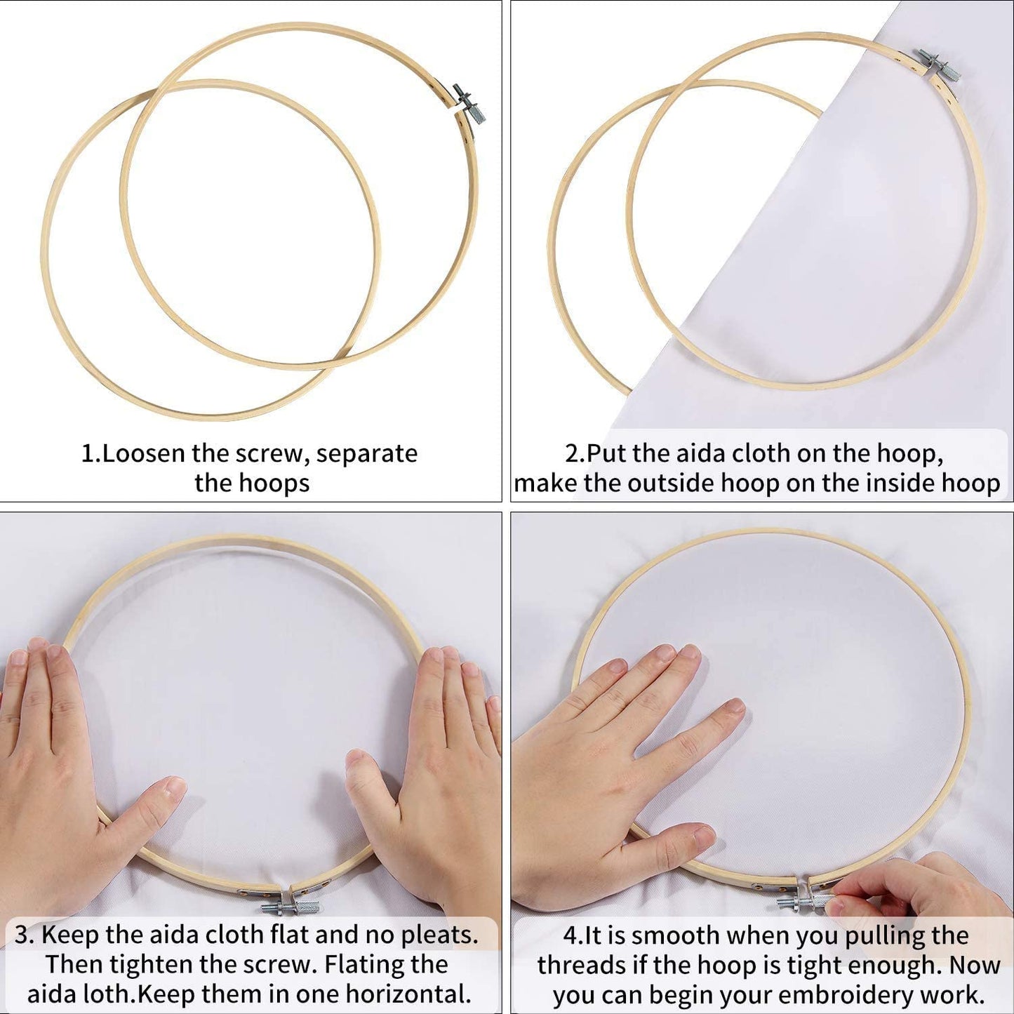 6 Pieces Embroidery Hoops Set Bamboo