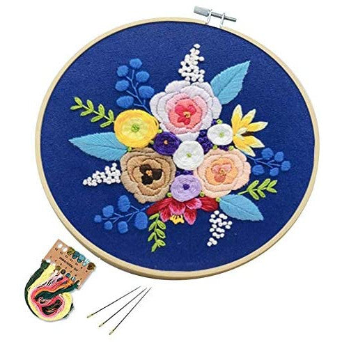 Embroidery Starter Kit with Pattern Flowers Blue