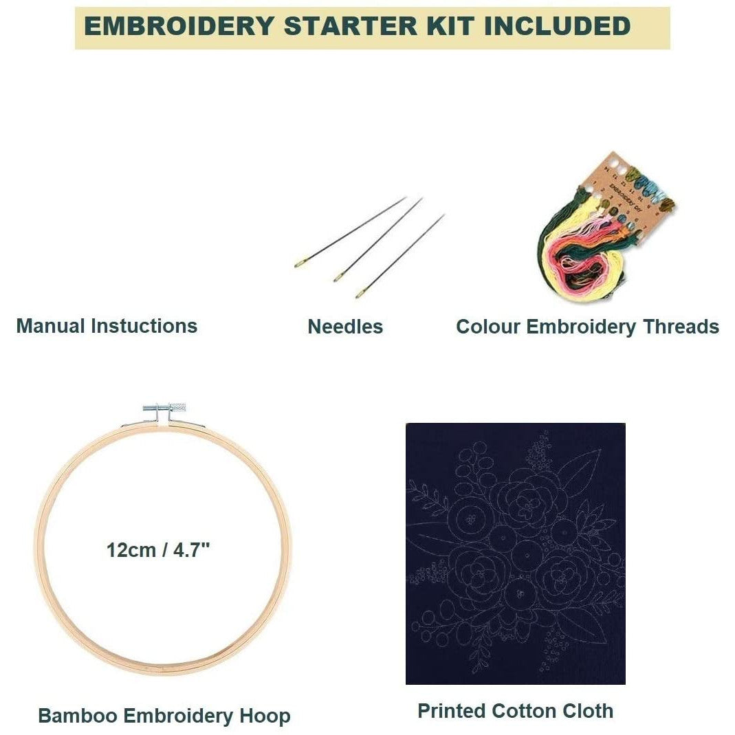 Embroidery Starter Kit with Pattern Flowers Blue