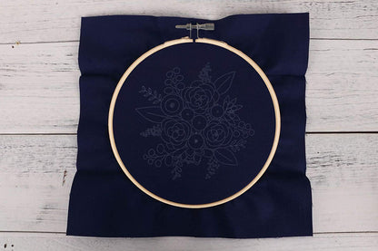 Embroidery Starter Kit with Pattern Flowers Blue