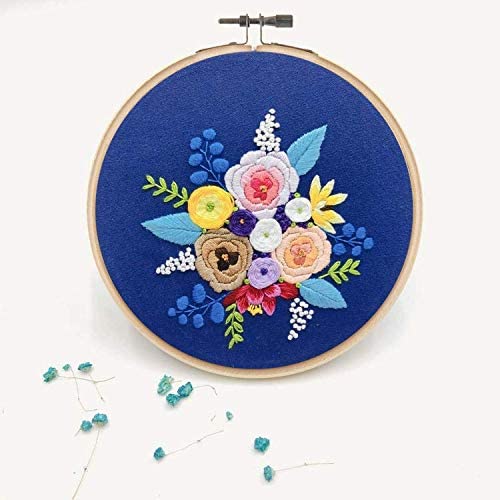 Embroidery Starter Kit with Pattern Flowers Blue