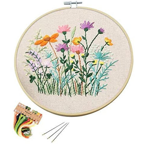 Embroidery Starter Kit with Pattern Flowers Colorful