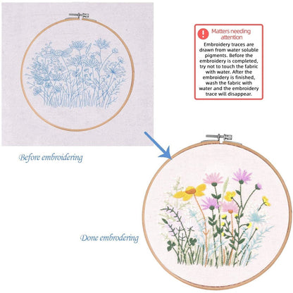 Embroidery Starter Kit with Pattern Flowers Colorful