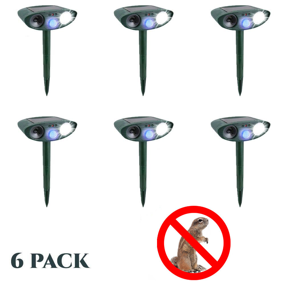 Gopher Outdoor Ultrasonic Repeller PACK OF 6 - Solar Powered Ultrasonic Animal & Pest Repellant - Get Rid of Gophers in 72 Hours or It's FREE