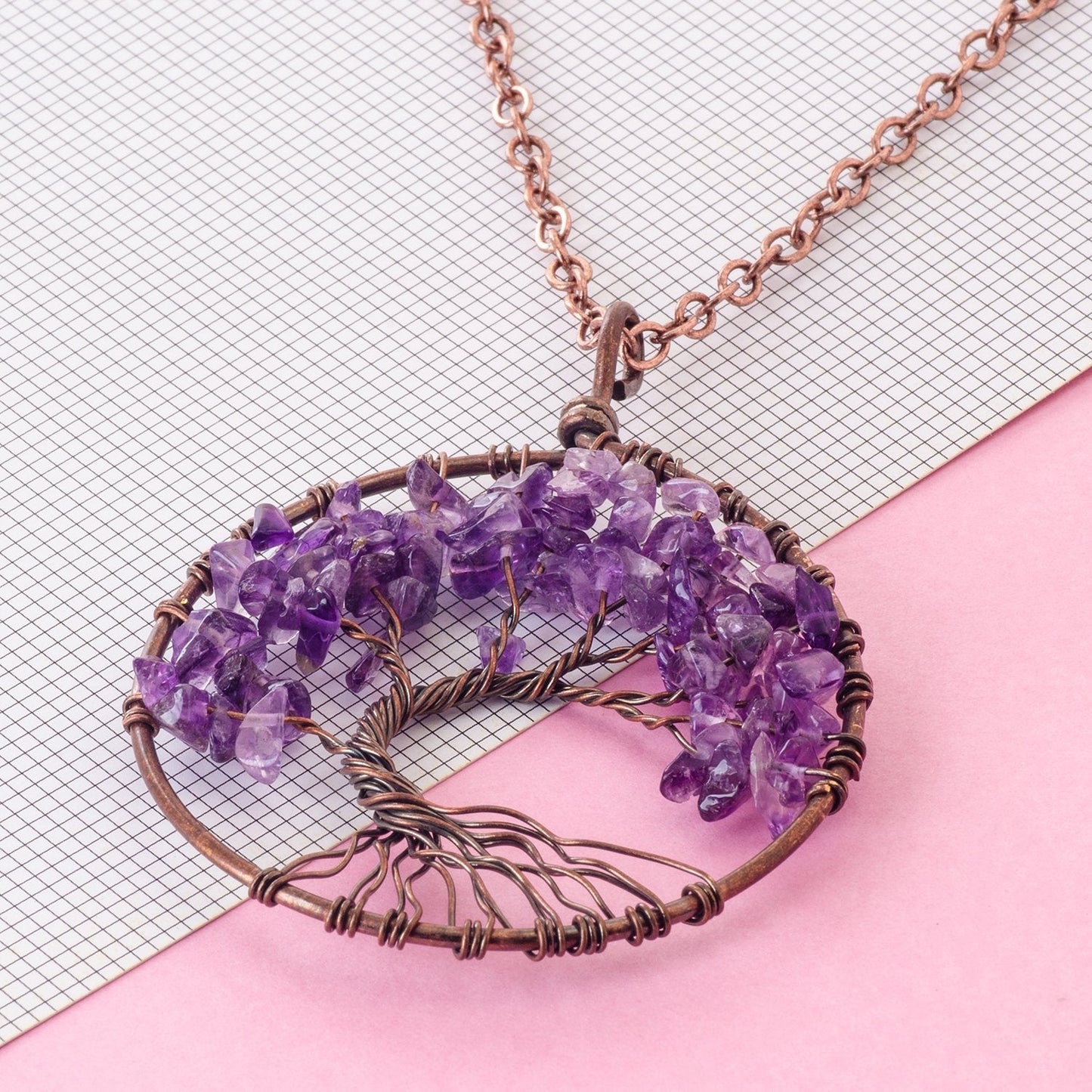 Luvalti Tree of Life - Gemstone Chakra Jewelry Purple Bronze Chain Necklace