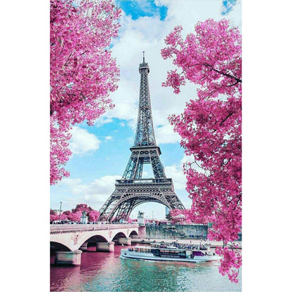 5D Diamond Painting by Number Kit Blooming Paris Eiffel Tower