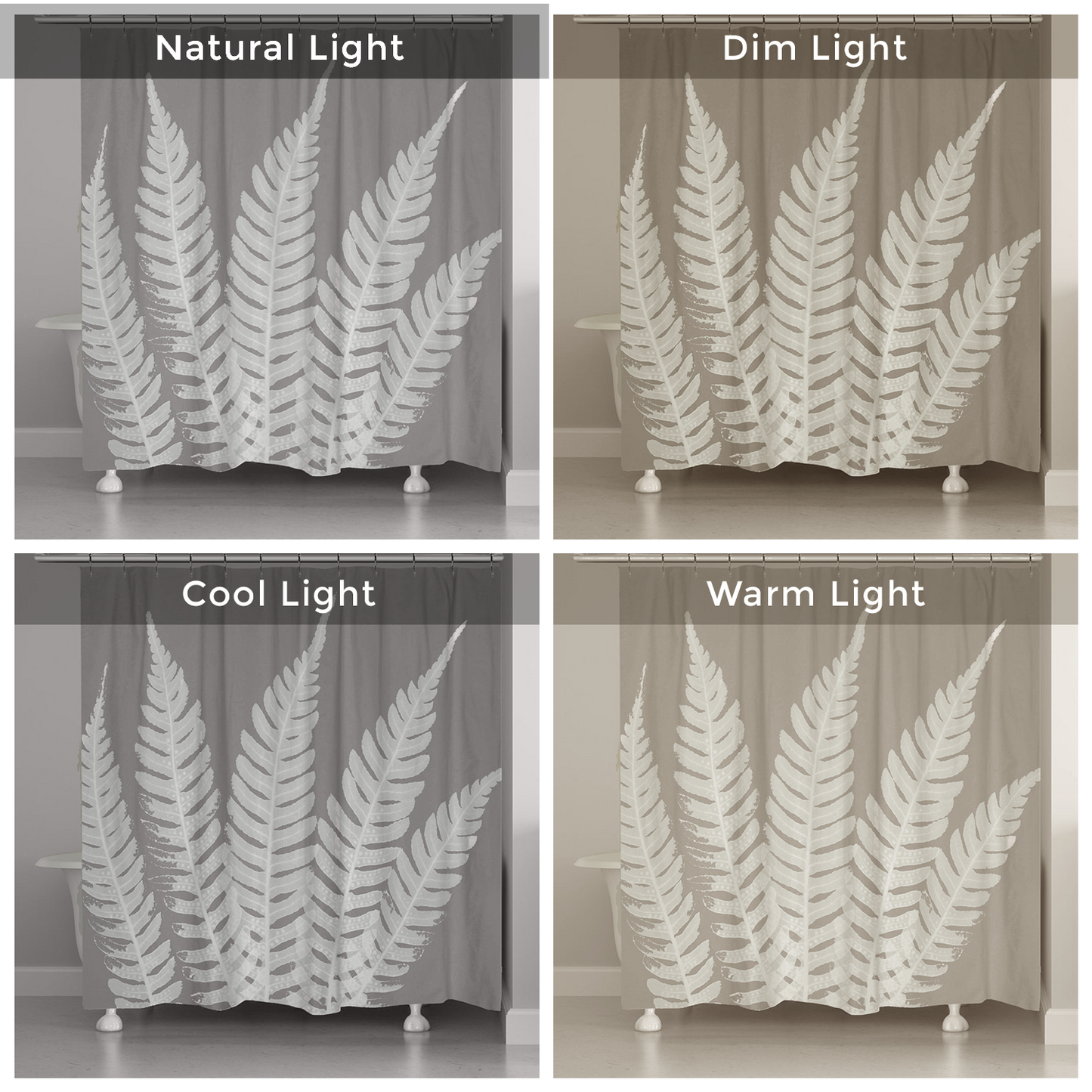 Fabric Shower Curtain Set with Hooks Gray Leaves