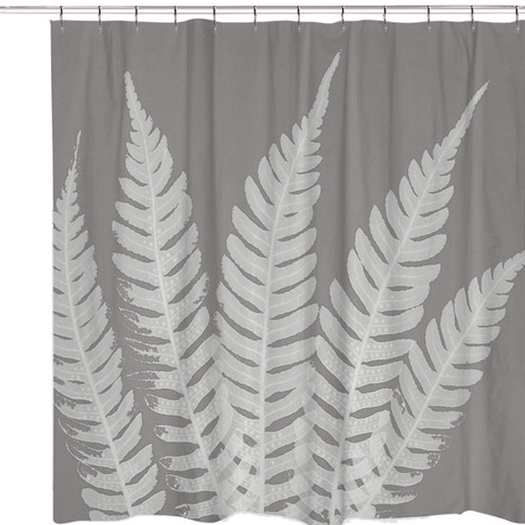 Fabric Shower Curtain Set with Hooks Gray Leaves