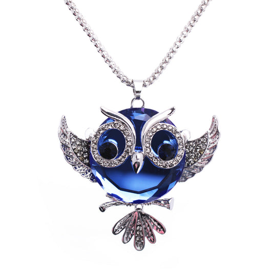 Owl Pendant Necklace for Women - Blue Crystal Pendant Necklace