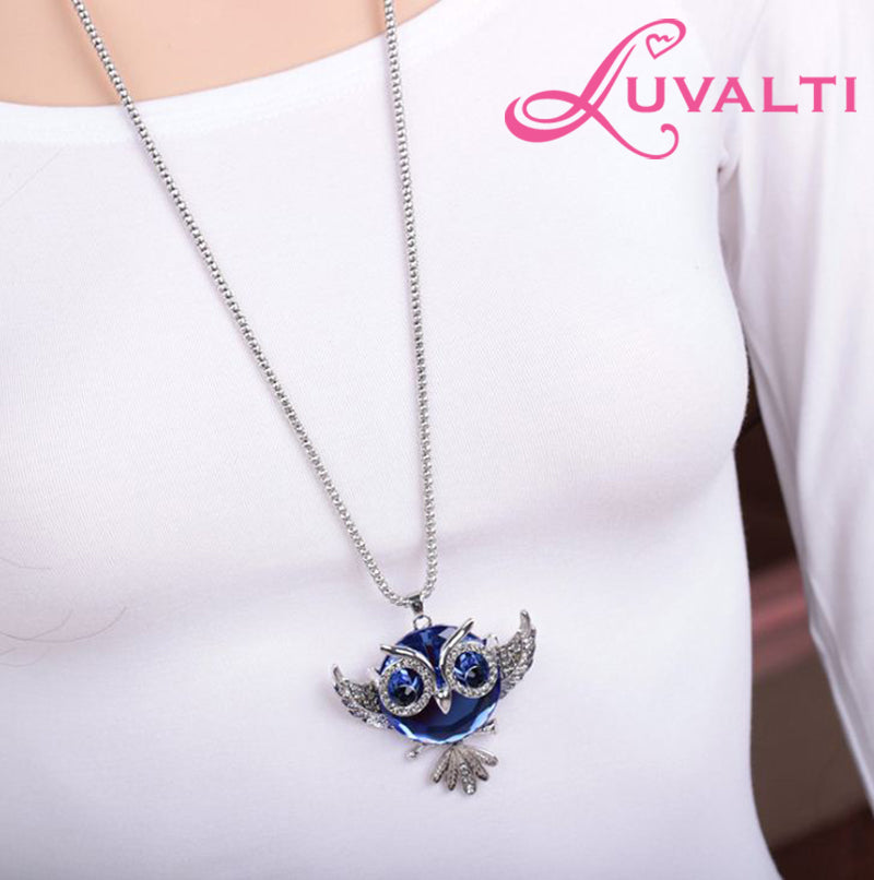 Owl Pendant Necklace for Women - Blue Crystal Pendant Necklace