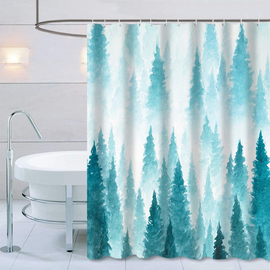 Fabric Shower Curtain Set with Hooks Mint Mountain