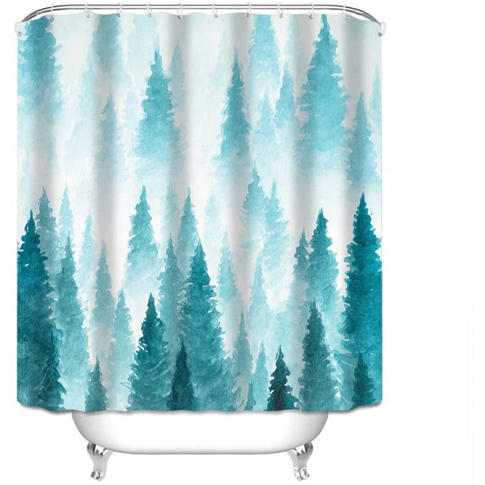 Fabric Shower Curtain Set with Hooks Mint Mountain