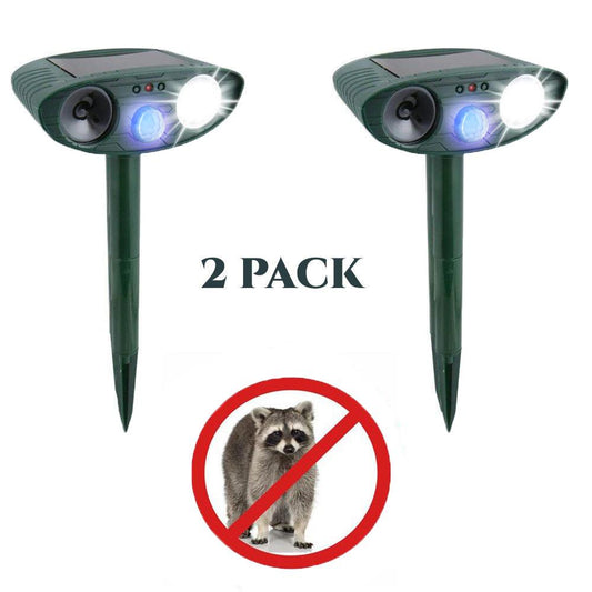 Ultrasonic Raccoon Repeller - PACK of 2 - Solar Powered - Get Rid of Raccoons in 48 Hours or It's FREE - CA