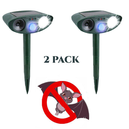 Bat Outdoor Ultrasonic Repeller PACK of 2 - Solar Powered Ultrasonic Animal & Pest Repellant - Get Rid of Bats in 72 Hours or It's FREE