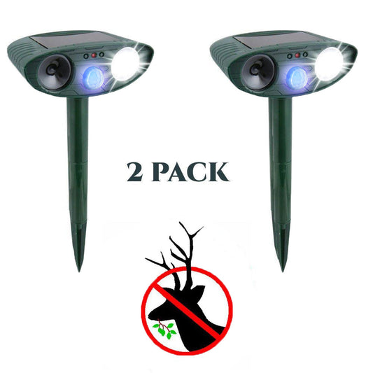 Ultrasonic Deer Repeller - PACK of 2 - Solar Powered - Get Rid of Deer in 48 Hours or It's FREE - CA