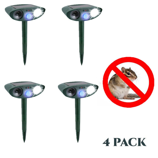 Ultrasonic Chipmunk Repeller - PACK of 4 - Solar Powered - Get Rid of Chipmunks in 48 Hours or It's FREE - CA