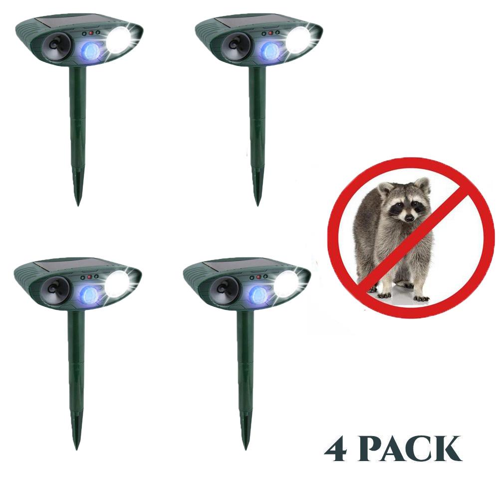 Ultrasonic Raccoon Repeller - PACK of 4 - Solar Powered - Get Rid of Raccoons in 48 Hours or It's FREE - CA