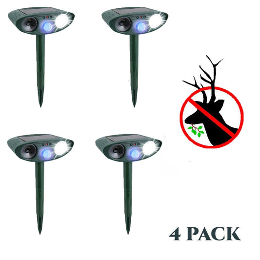 Ultrasonic Deer Repeller - PACK of 4 - Solar Powered - Get Rid of Deer in 48 Hours or It's FREE