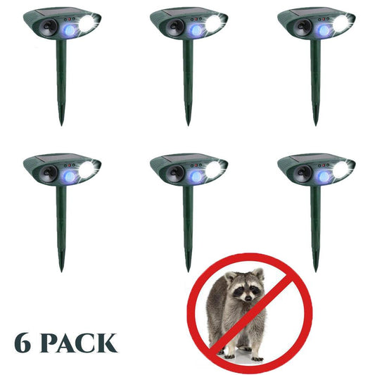 Ultrasonic Raccoon Repeller - PACK of 6 - Solar Powered - Get Rid of Raccoons in 48 Hours or It's FREE - CA