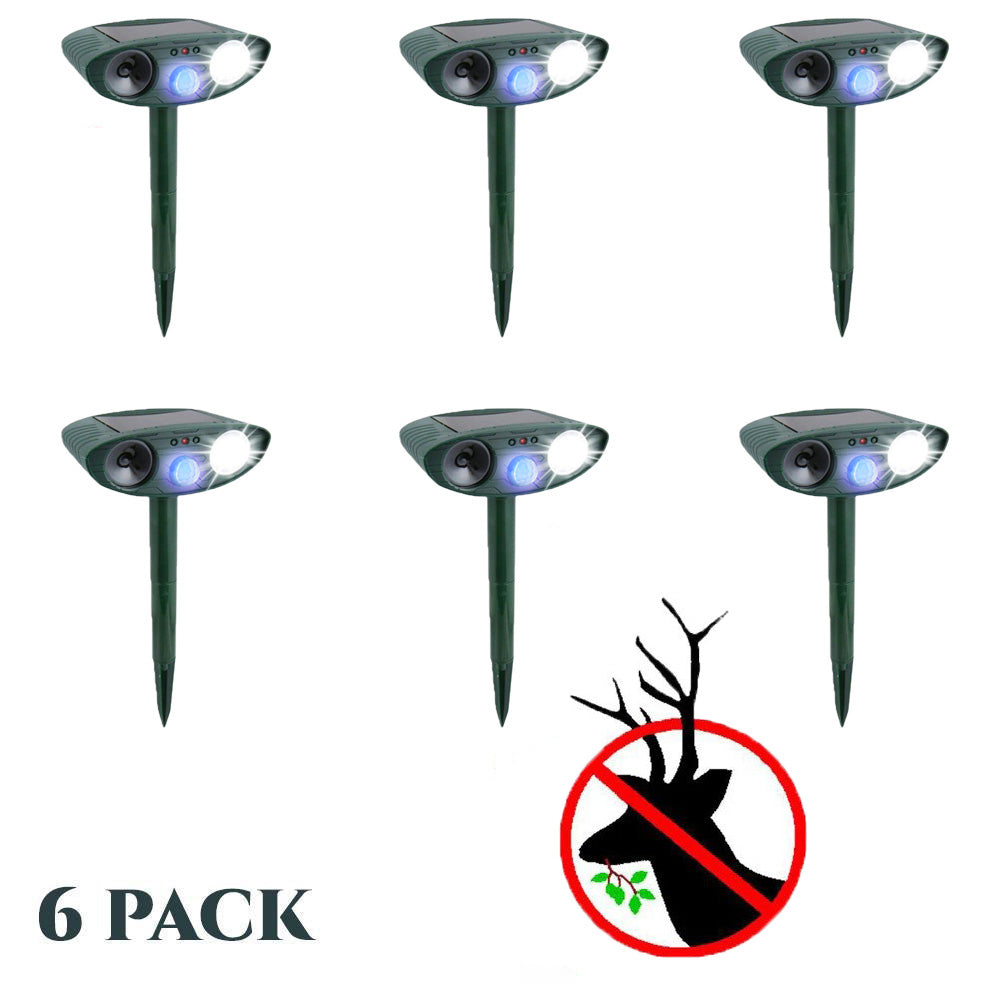 Ultrasonic Deer Repeller - PACK of 6 - Solar Powered - Get Rid of Deer in 48 Hours or It's FREE - CA