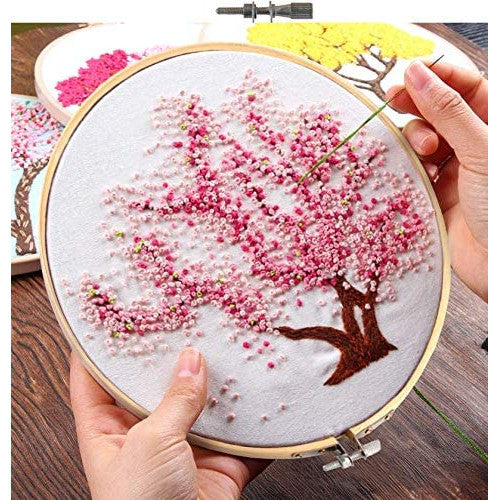 Embroidery Starter Kit with Pattern Pink Blooming Tree