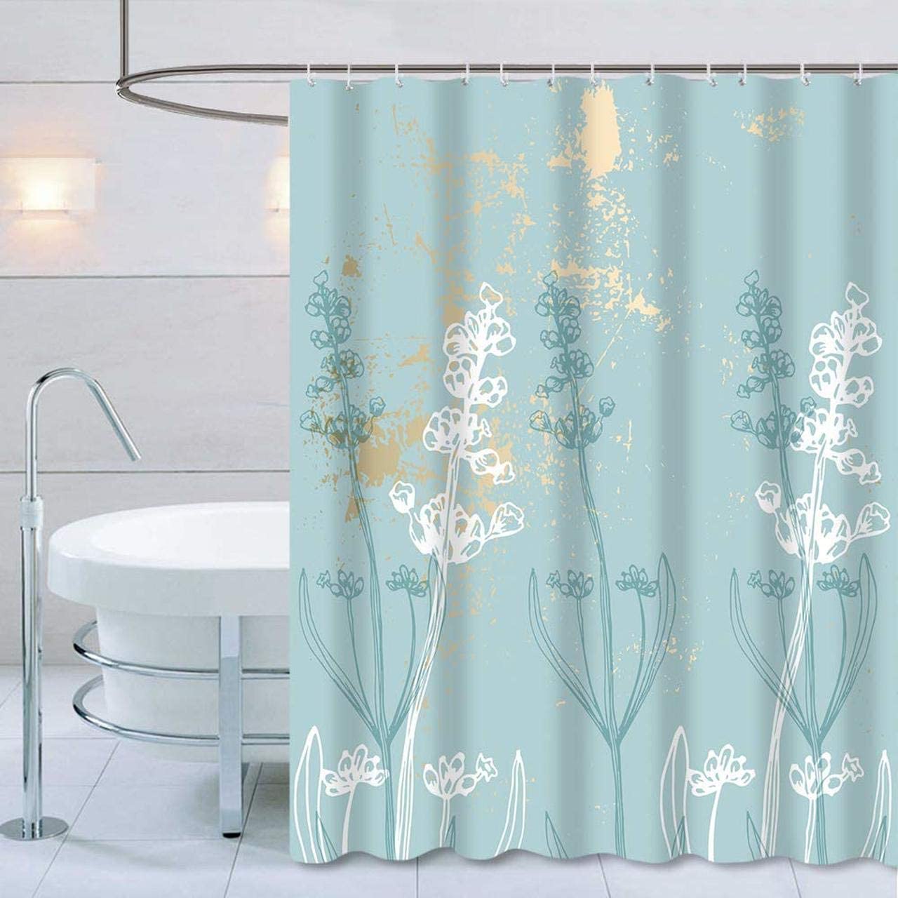 Fabric Shower Curtain Set with Hooks Mint Minimalism