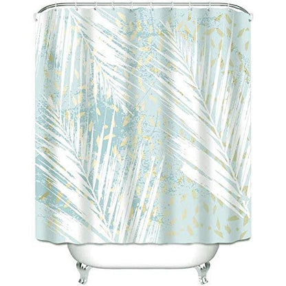 Fabric Shower Curtain Set with Hooks Green Tropical Leaves