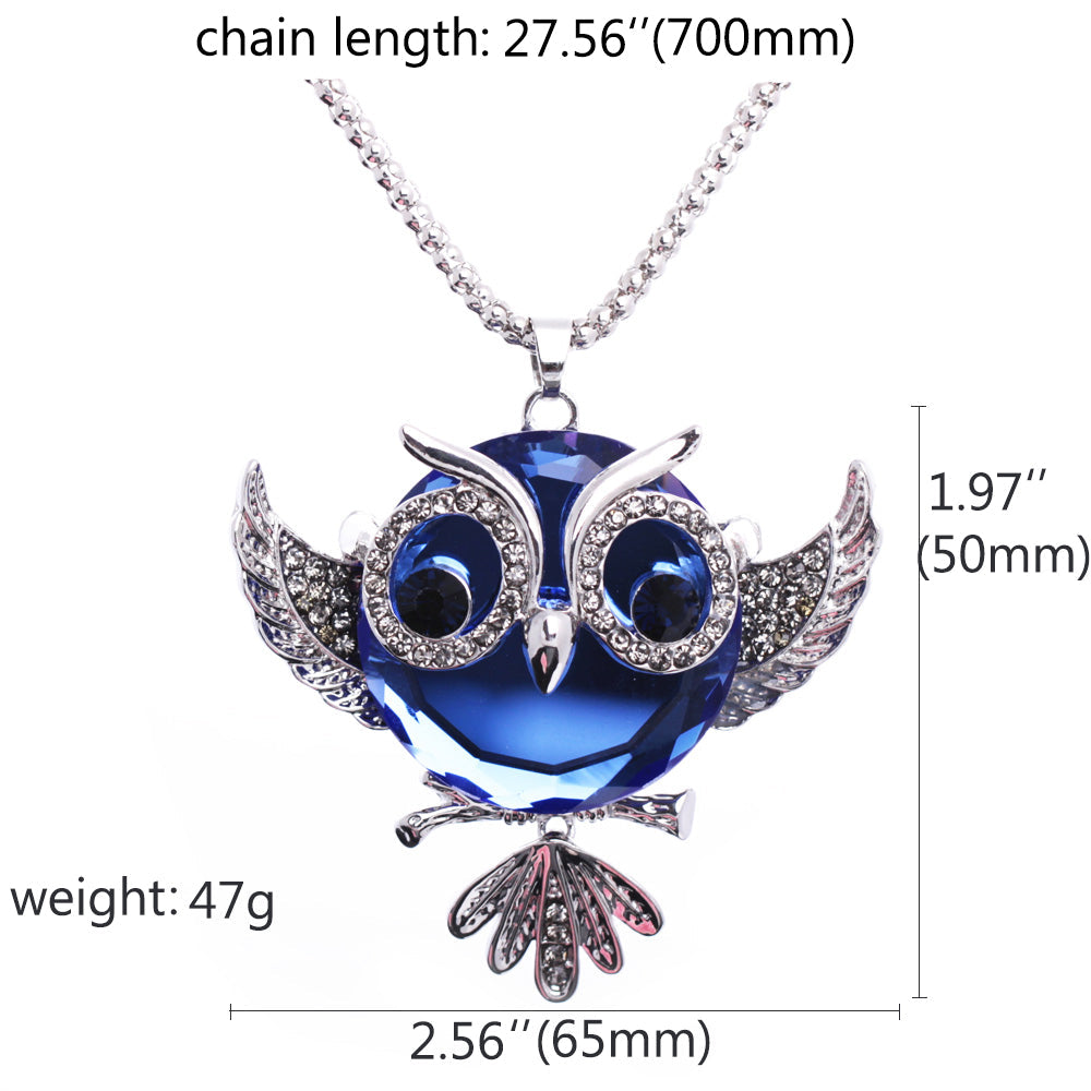 Owl Pendant Necklace for Women - Blue Crystal Pendant Necklace