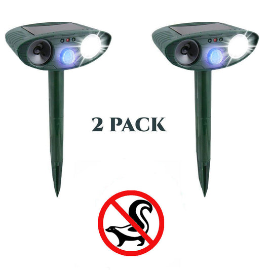 Skunk Outdoor Ultrasonic Repeller PACK OF 2 - Solar Powered Ultrasonic Animal & Pest Repellant - Get Rid of Skunks in 72 Hours or It's FREE