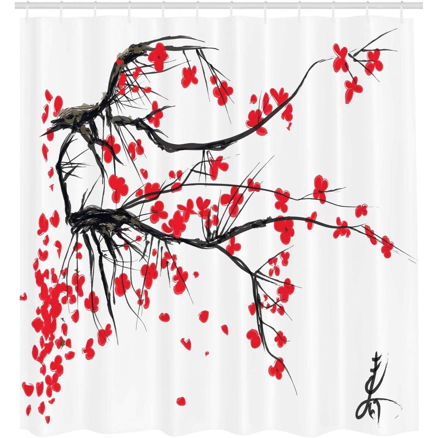 Fabric Shower Curtain Set with Hooks Sakura Blooming Tree