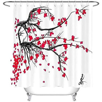 Fabric Shower Curtain Set with Hooks Sakura Blooming Tree